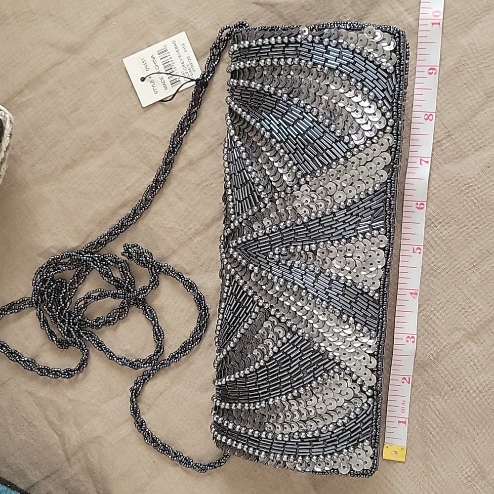 Bijoux Terner Silver/Grey Beaded/Sequin Evening Bag